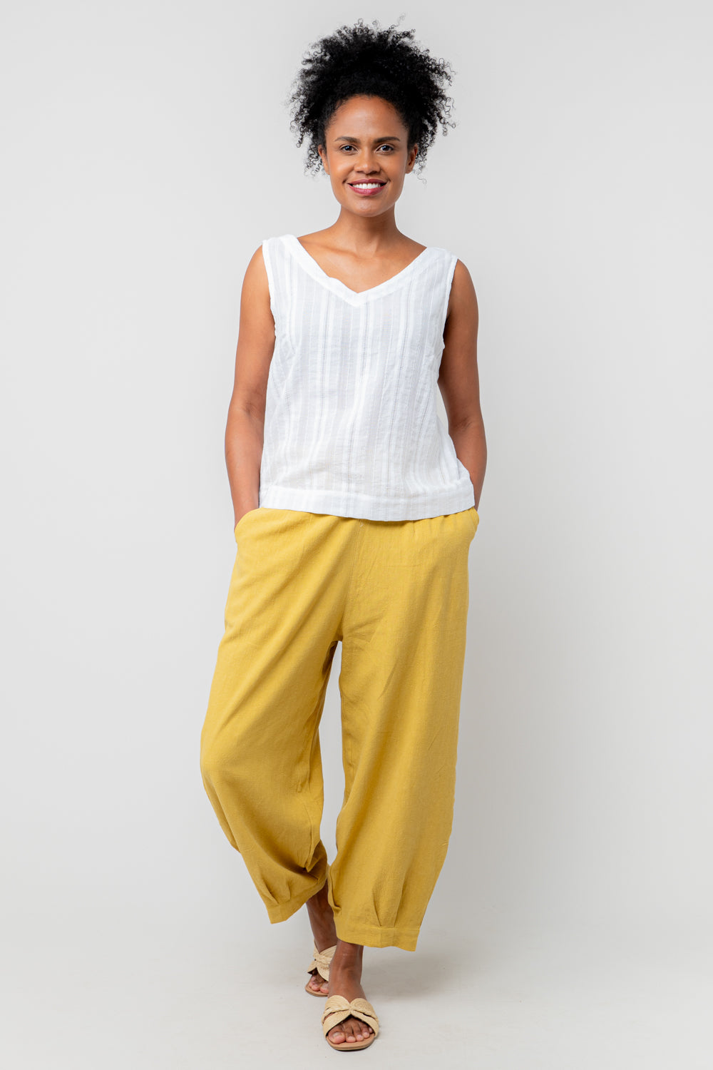 Ochre Linen Blend Cropped Trousers - Sail