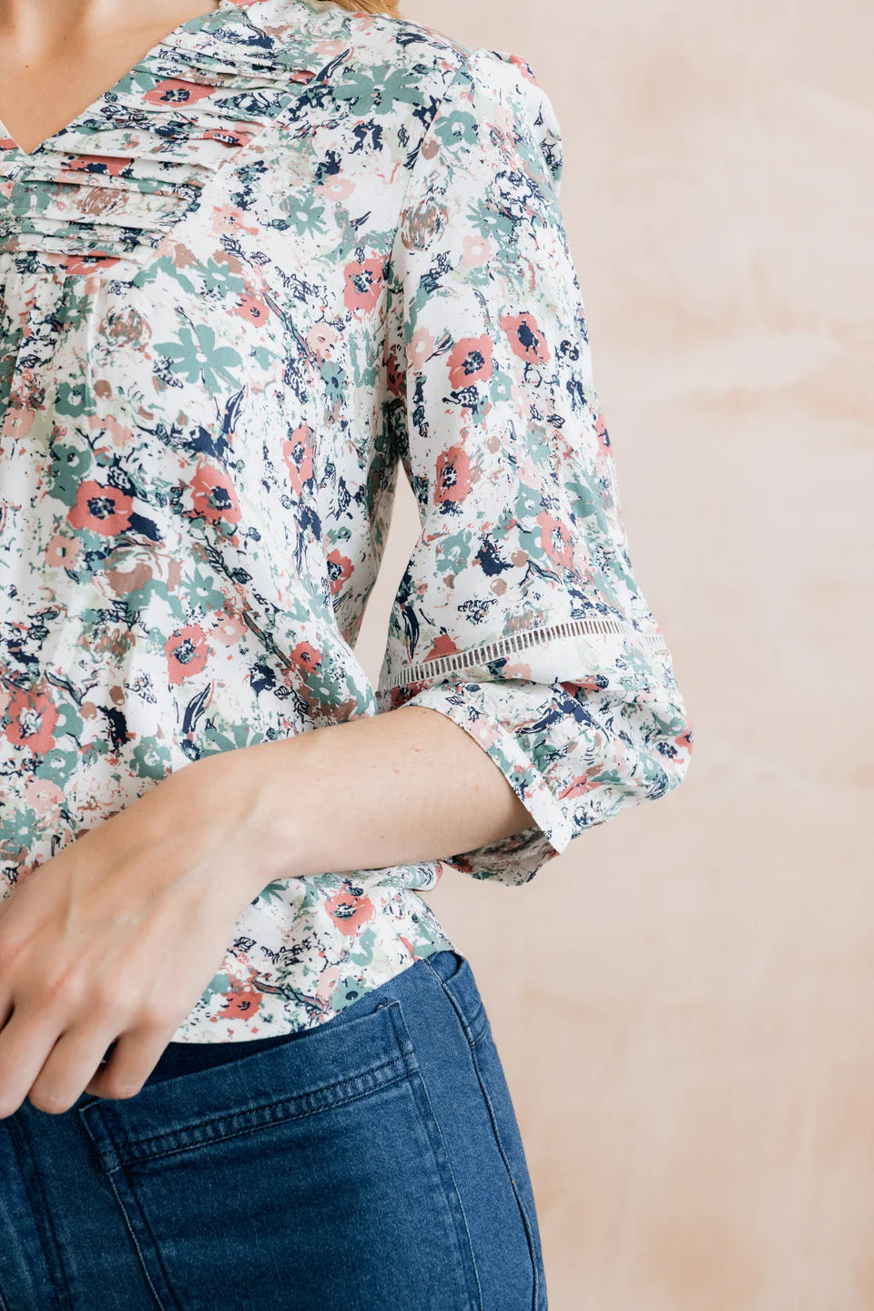 Marie Printed Pintuck Blouse - Rewild | Lily & Me LM20644