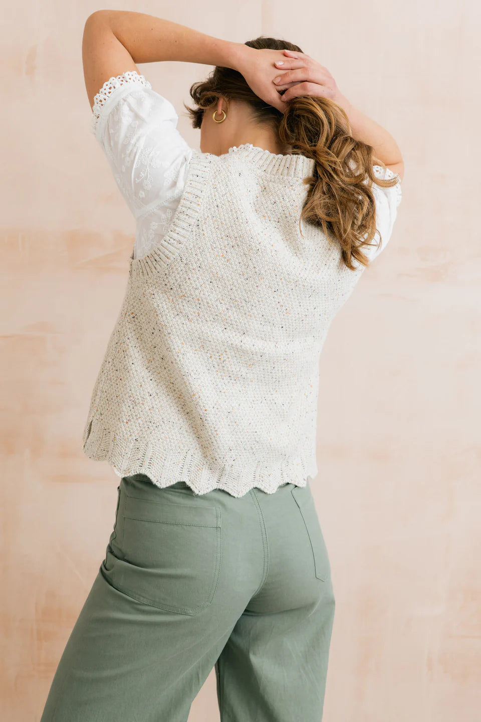Celandine Flecked Knit Sleeveless Waistcoat Ecru | Lily & Me LM26145