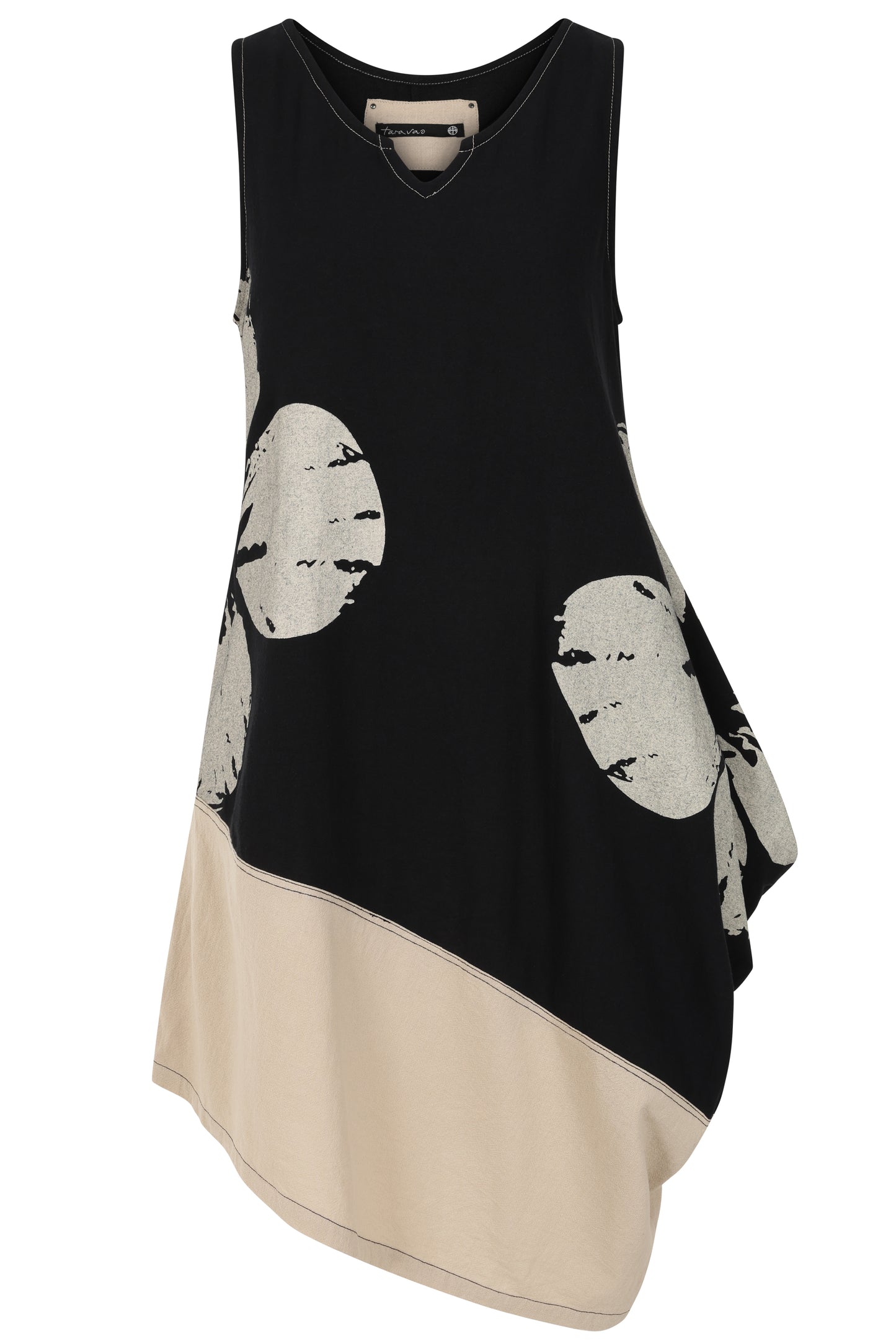 Black & Beige Sleeveless Dress with Diagonal Hem - Lolita from Tara Vao
