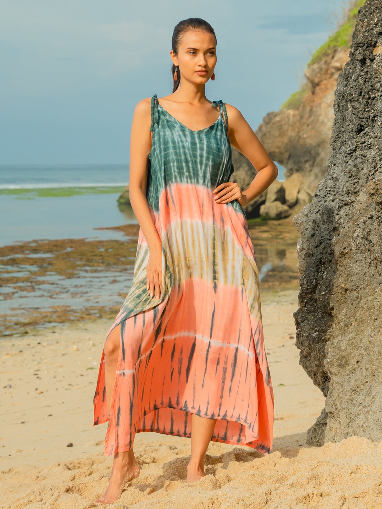 Pink/Green Tie Dye Dress with Adjustable Straps