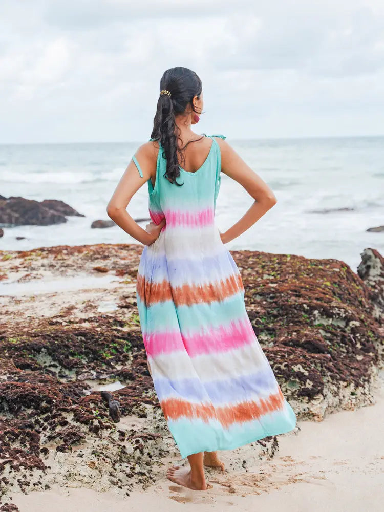 Long Striped Tie Dye Dress | Suzie Blue - LS1601M