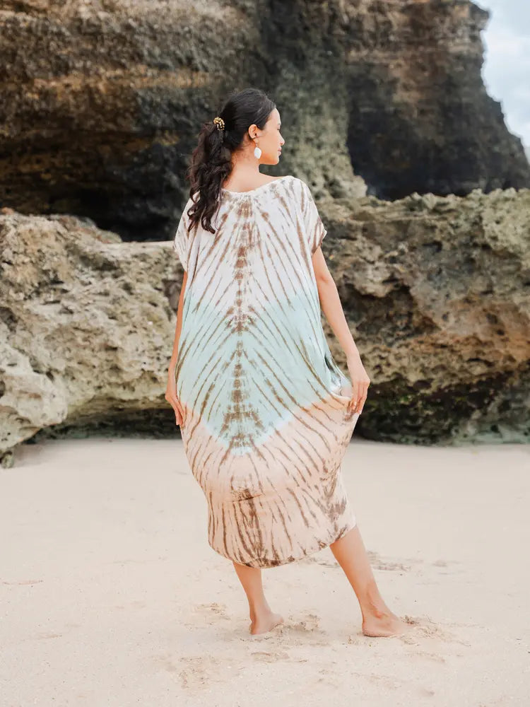 Long Tie Dye Kaftan Dress | Suzie Blue - LS1603MT