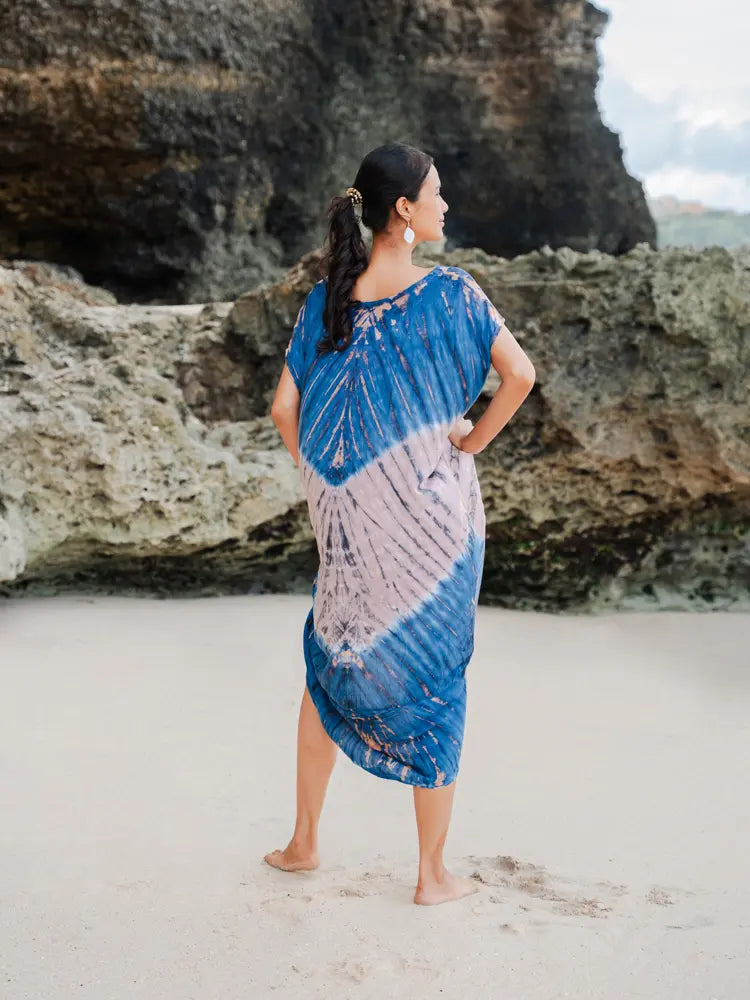 Long Tie Dye Kaftan Dress | Suzie Blue - LS1603PK