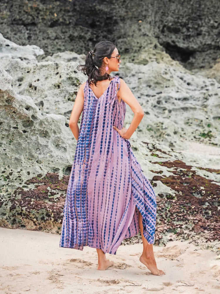 Long Striped Tie Dye Dress | Suzie Blue - LS1606PK