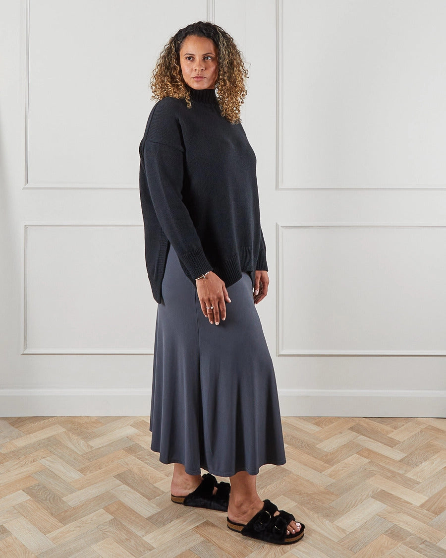 Drape Style Midi Skirt in Gun Metal - Lainey