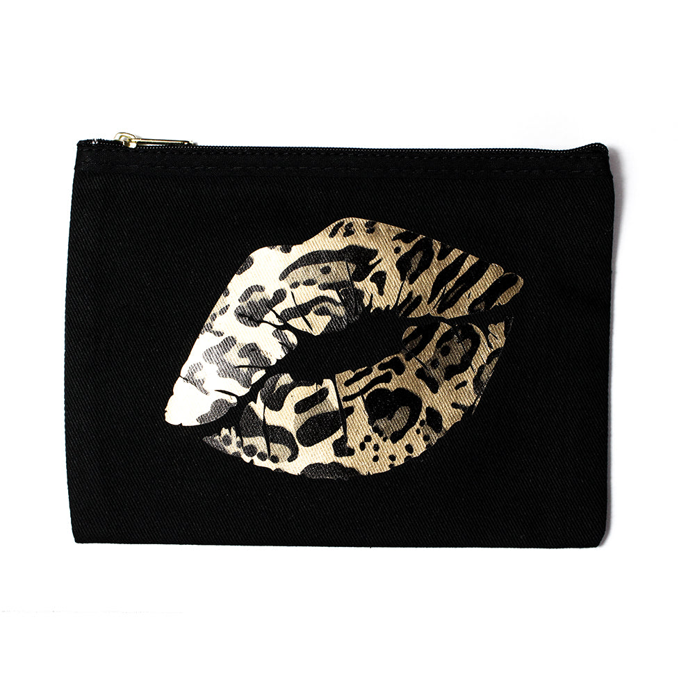 Catherine Colebrook Black Cotton Bag - Cheetah Lips