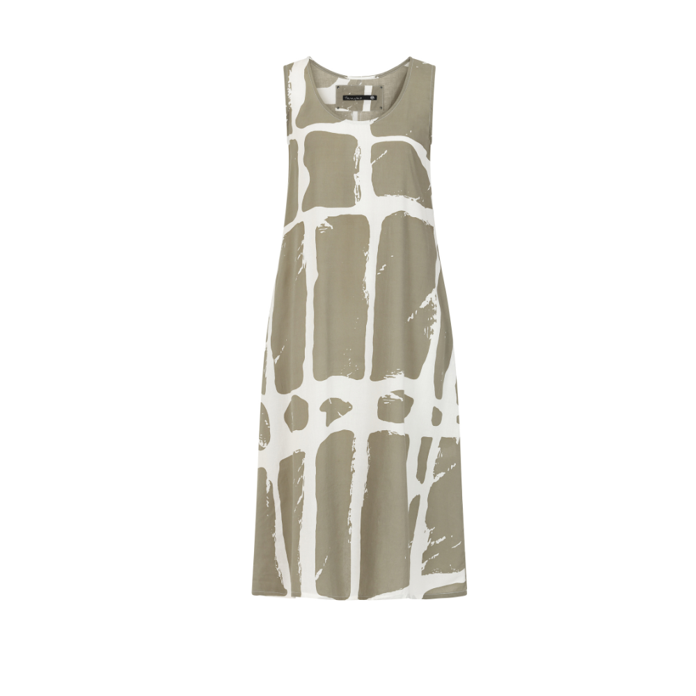 Khaki & White Sleeveless Print Dress - Lia from Tara Vao