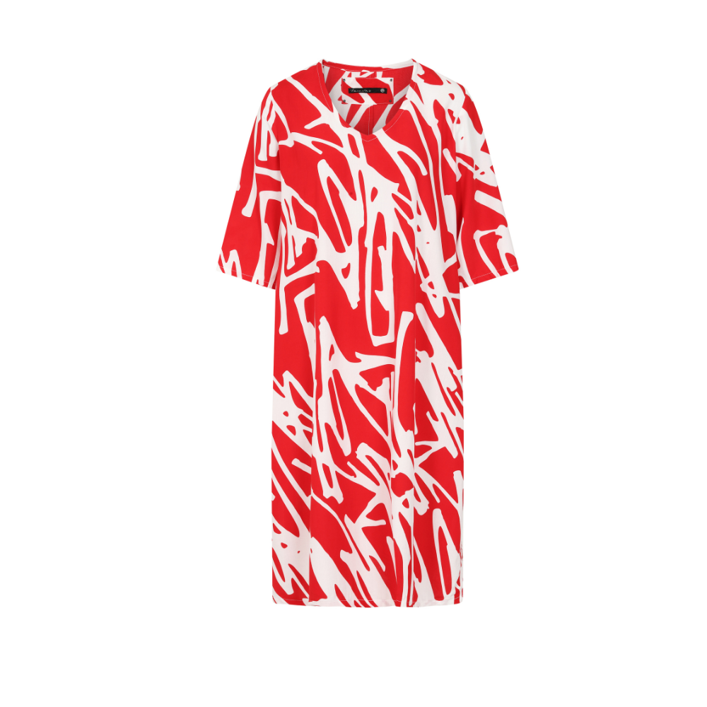 Red & White Print Shift Dress with Sleeves - Lily from Tara Vao