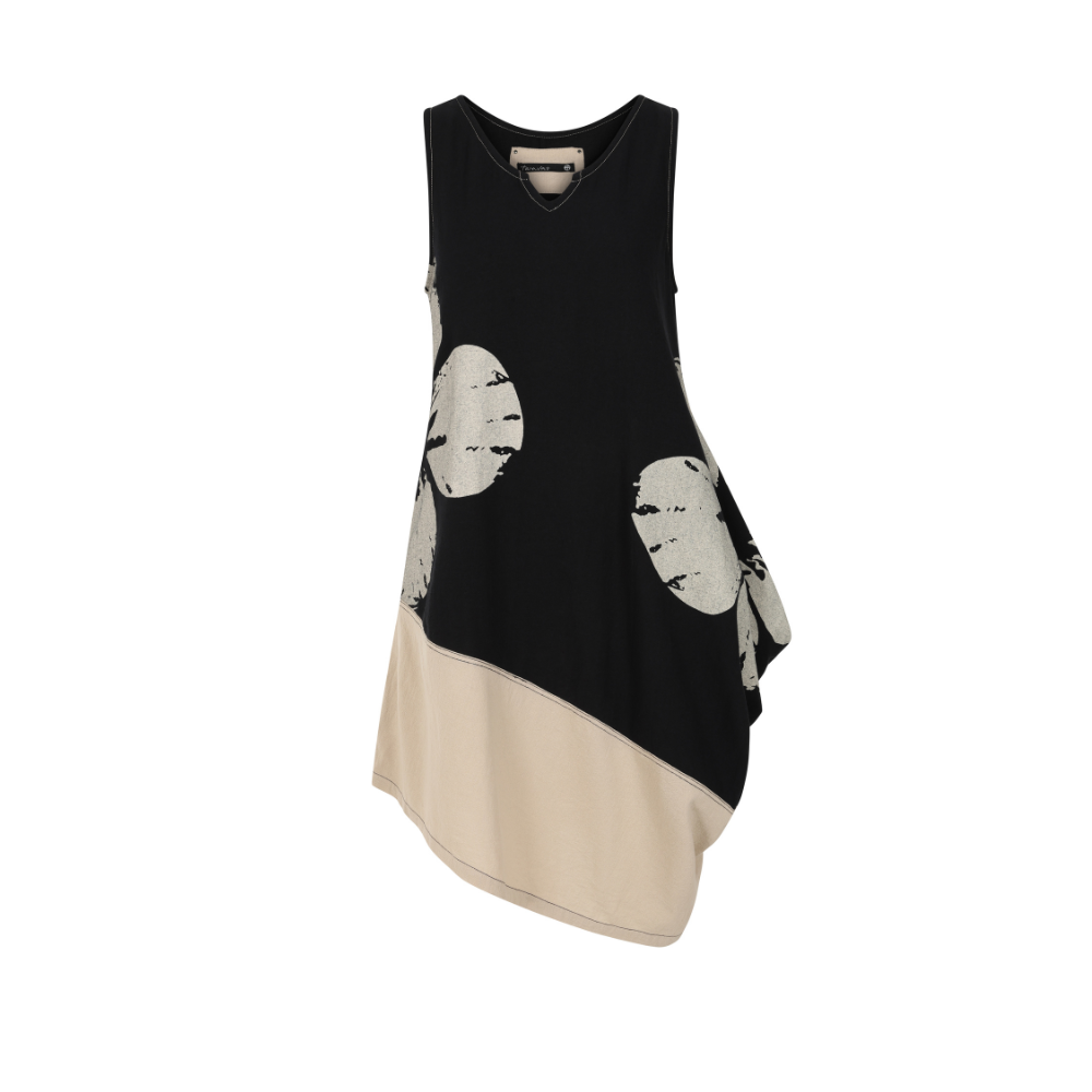 Black & Beige Sleeveless Dress with Diagonal Hem - Lolita from Tara Vao