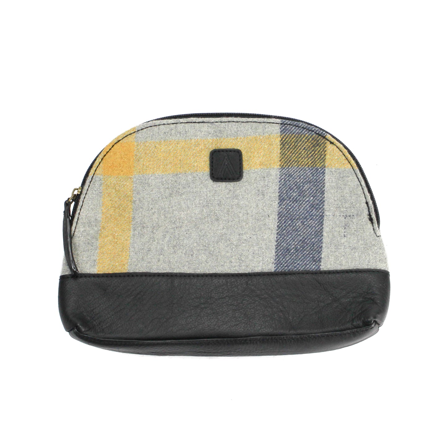 Wool mix and leather cosmetic bag