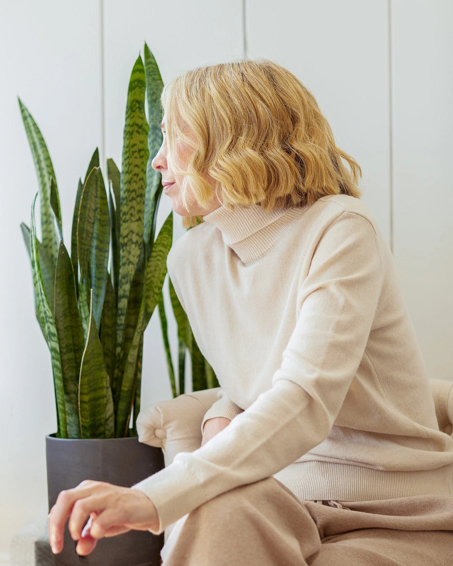 stone lightweight roll neck jumper