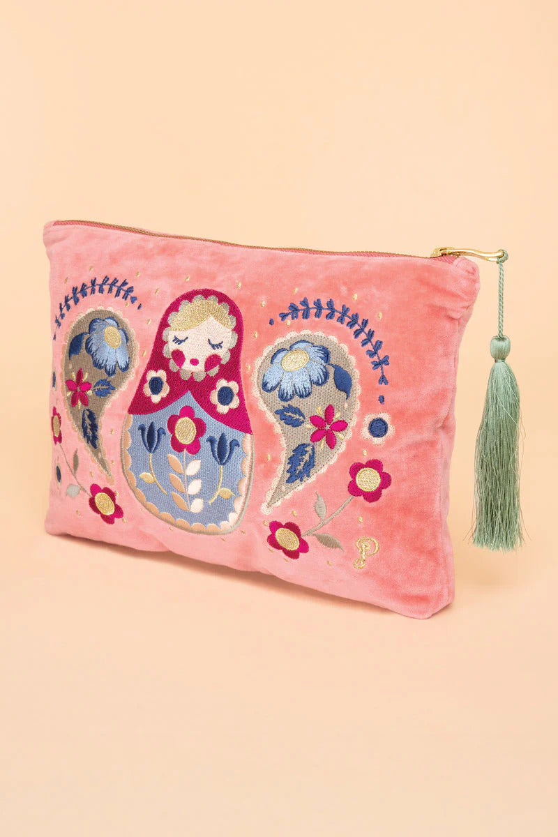 Coral velvet beauty pouch