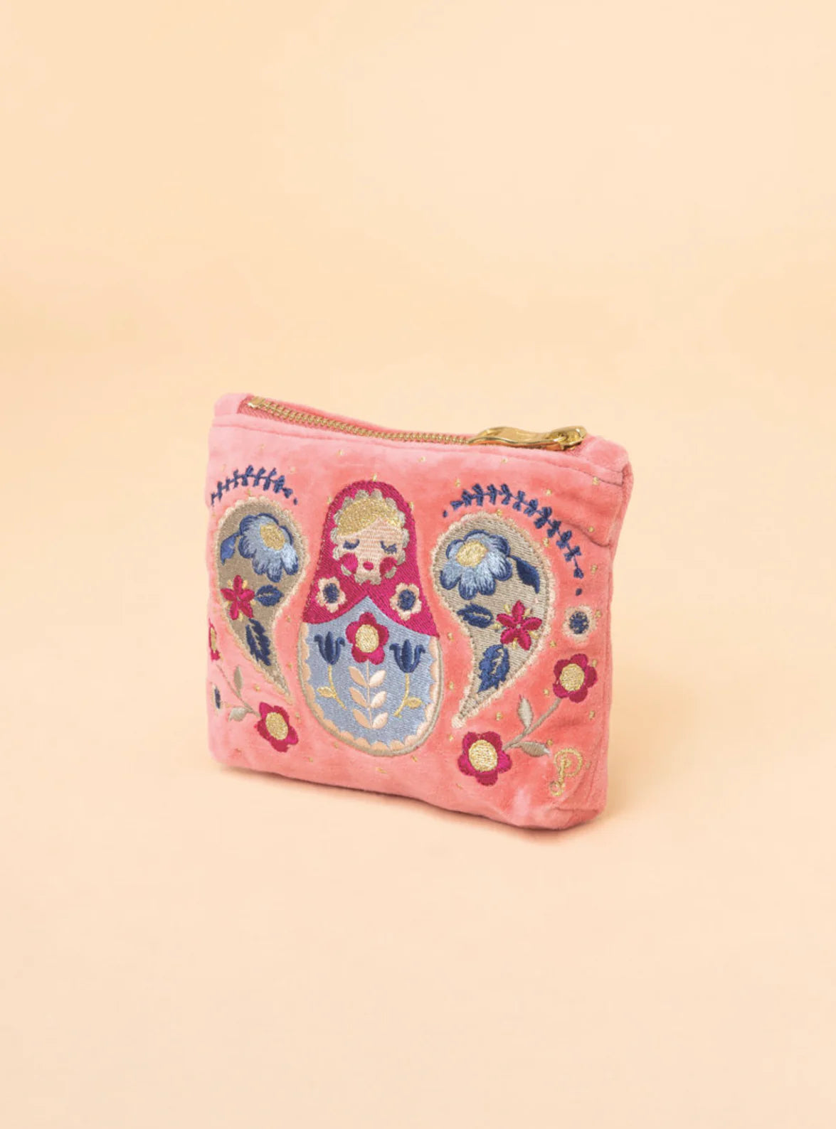 Matryoshka Doll Velvet Mini Pouch - Petal - Powder Designs