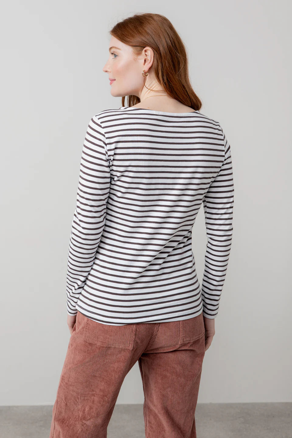 Chocolate Brown & White Monica Striped Long Sleeve Top | Lily & Me LM25508