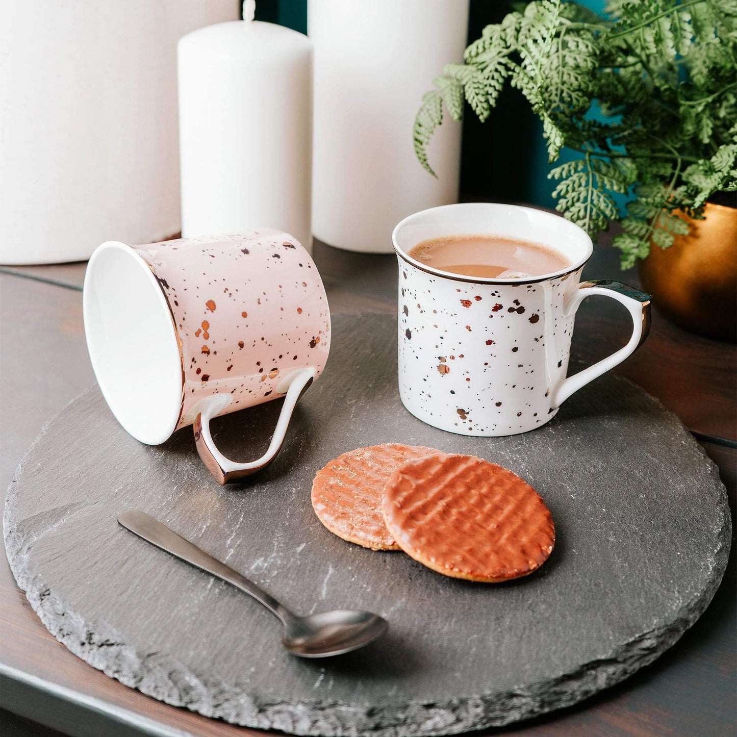 Pink & Gold Bone China Speckled Mug