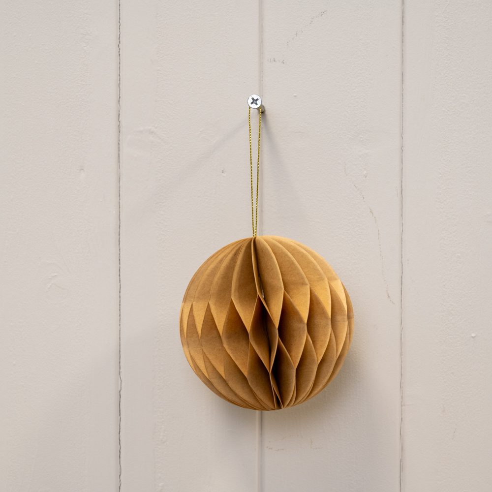 Set of 3 Caramel Round Paper Hanging Baubles | Satchville