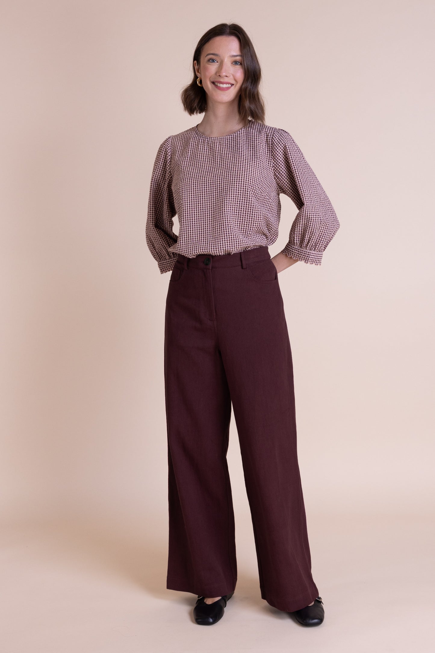 Burgundy Cotton Drill Wide Leg Jeans | Saige by Nomads