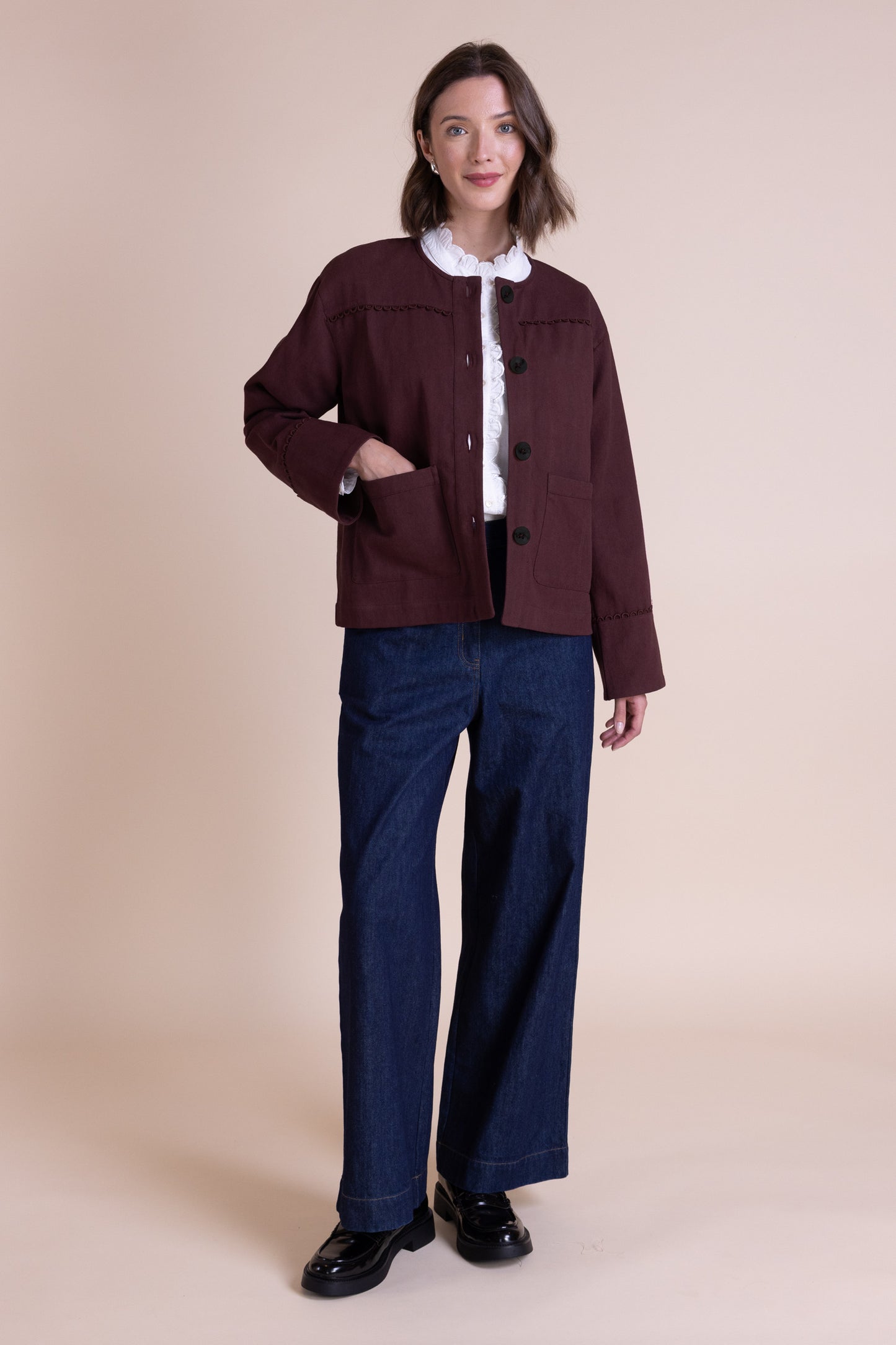 Burgundy Cotton Drill Jackiet | Saige by Nomads