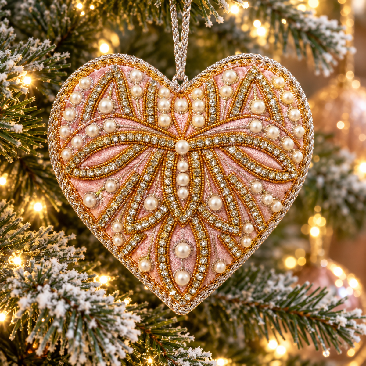Pale Pink Crystal & Pearl Heart Hanging Decoration – Tinker Tailor London