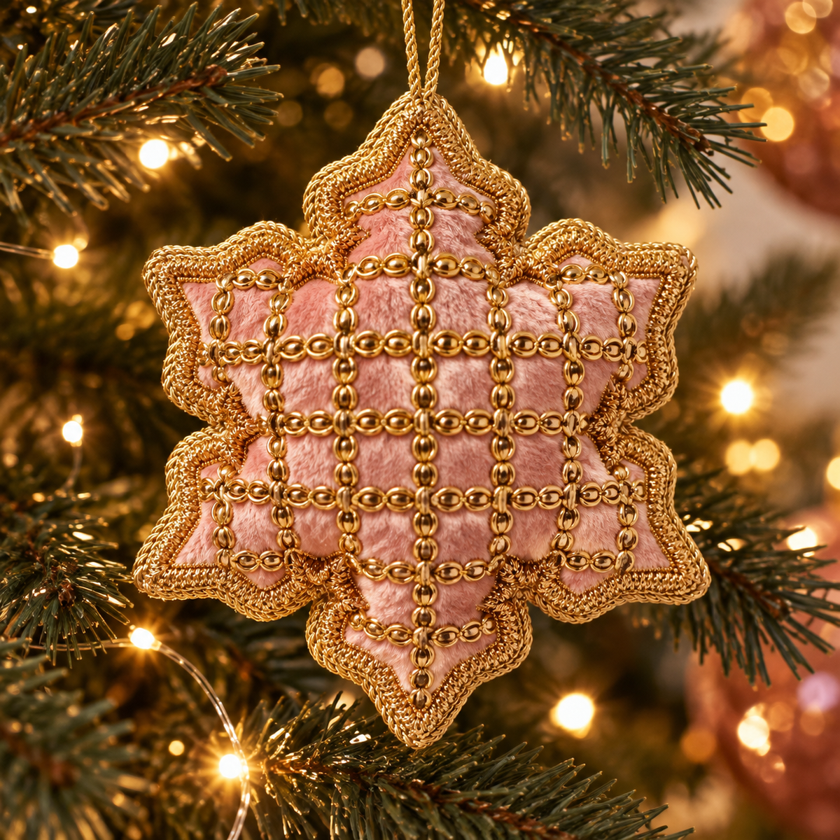 Pink & Gold Embroidered Snowflake Christmas Decoration – Tinker Tailor London