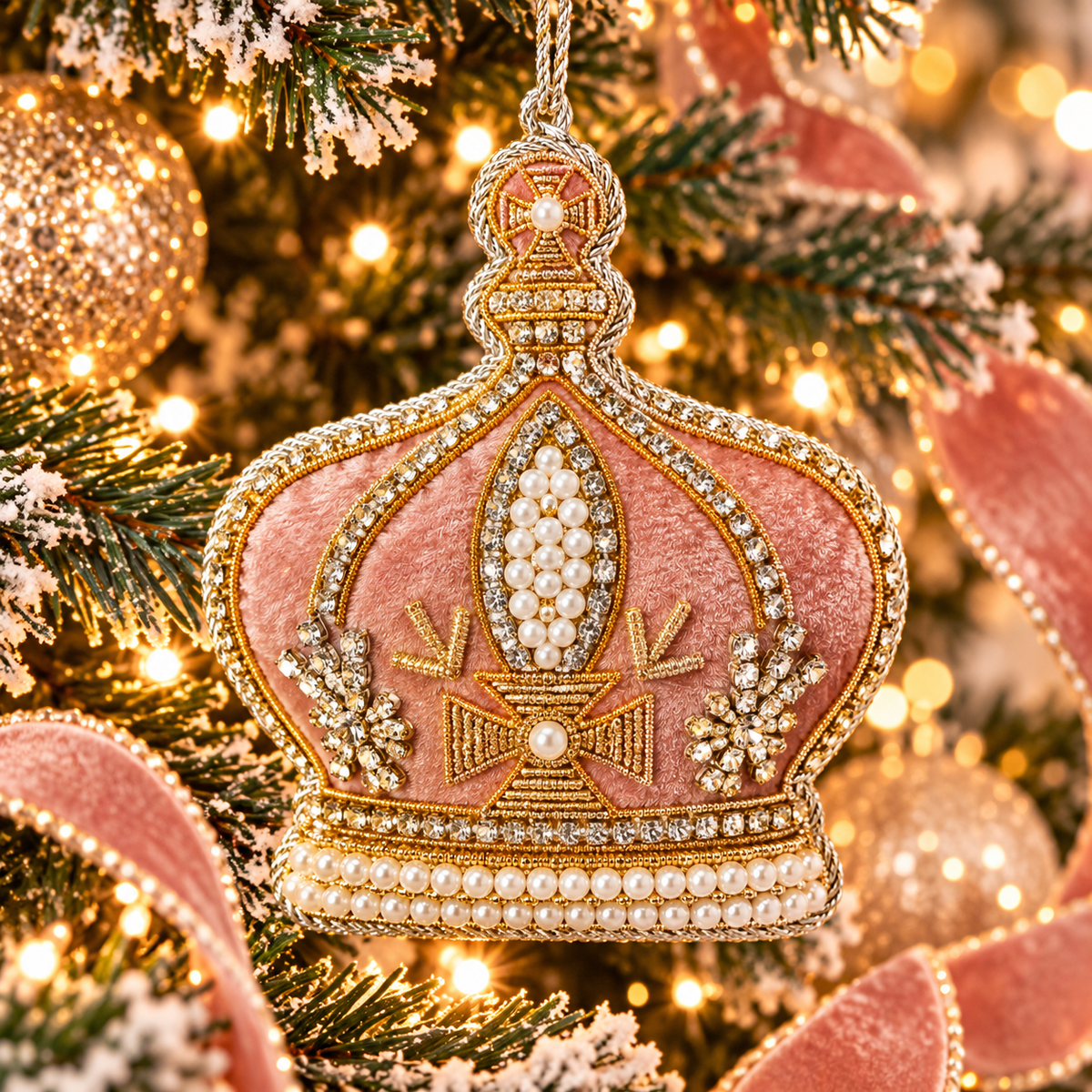 Pale Pink Crystal & Pearl Crown Hanging Decoration – Tinker Tailor London
