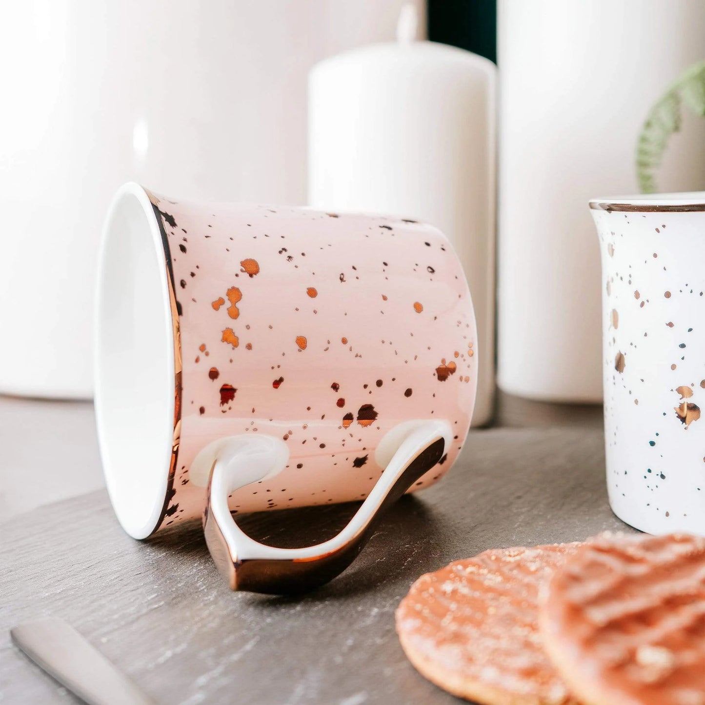 Pink & Gold Bone China Speckled Mug