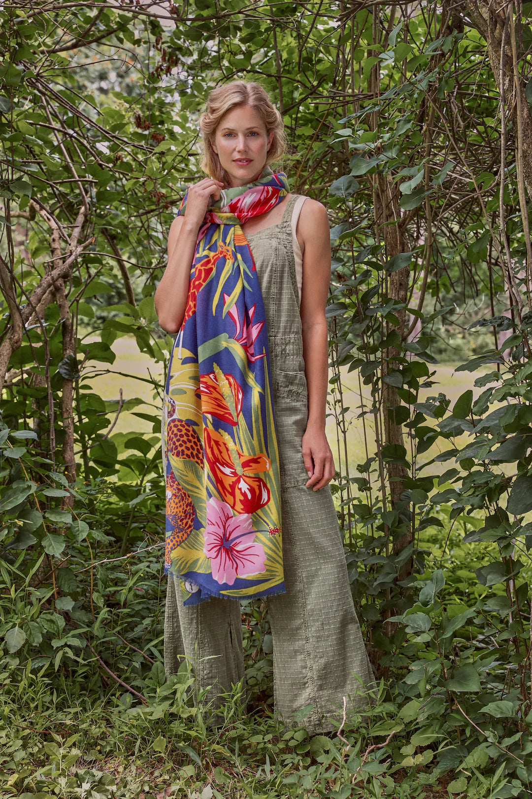 Printed Scarf, Deco Jungle - Indigo