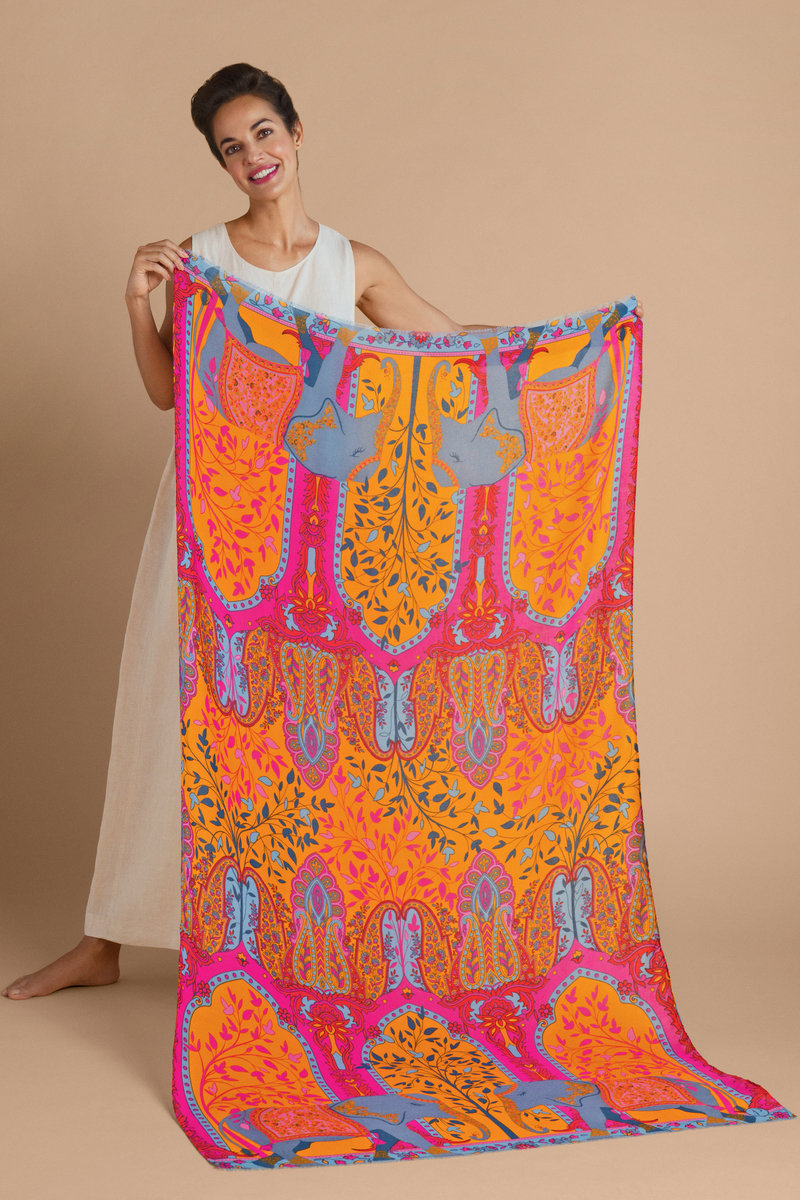 Printed Scarf - Regal Elephant - Fuchsia