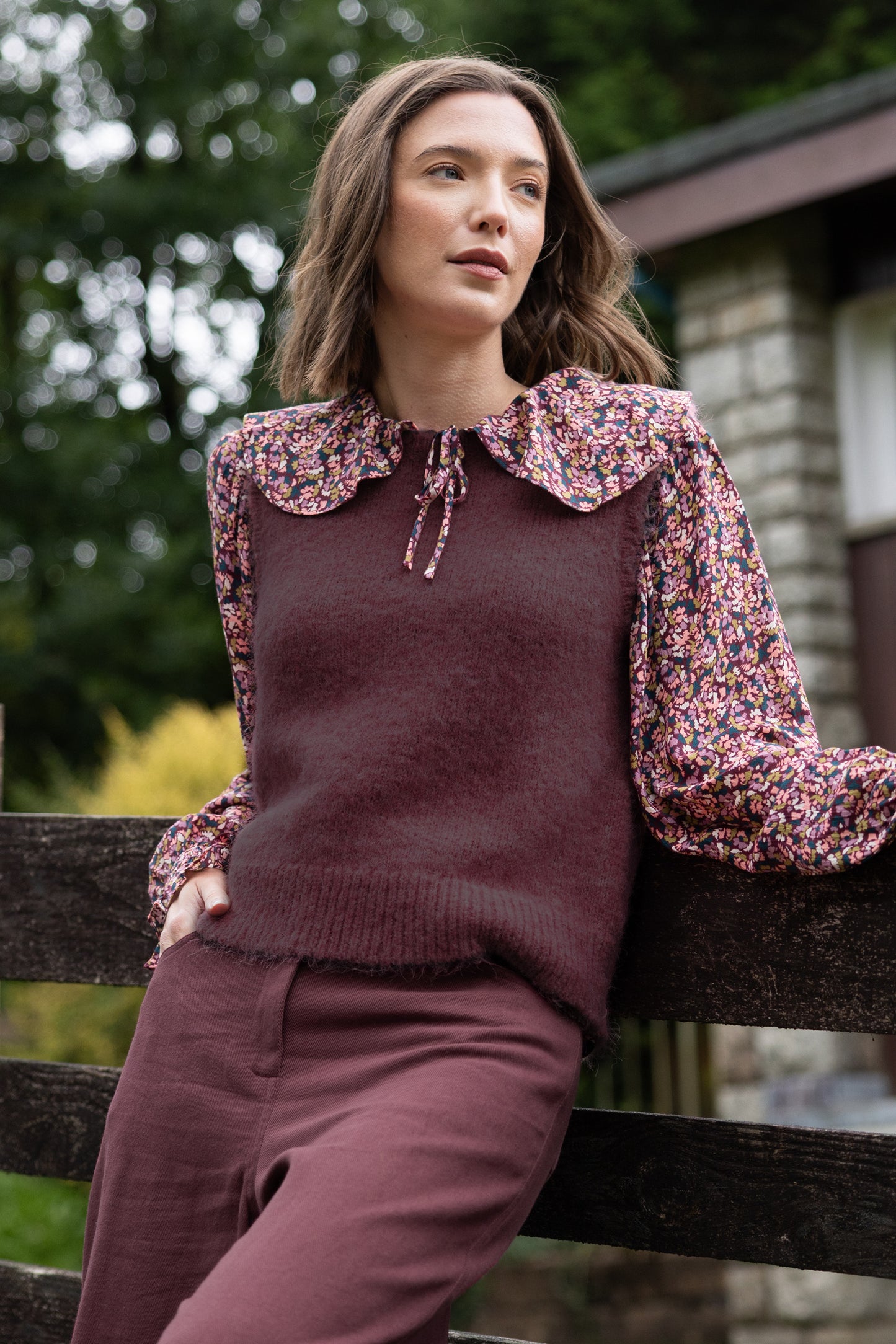 Burgundy Scallop Edge Knitted Vest | Saige by Nomads