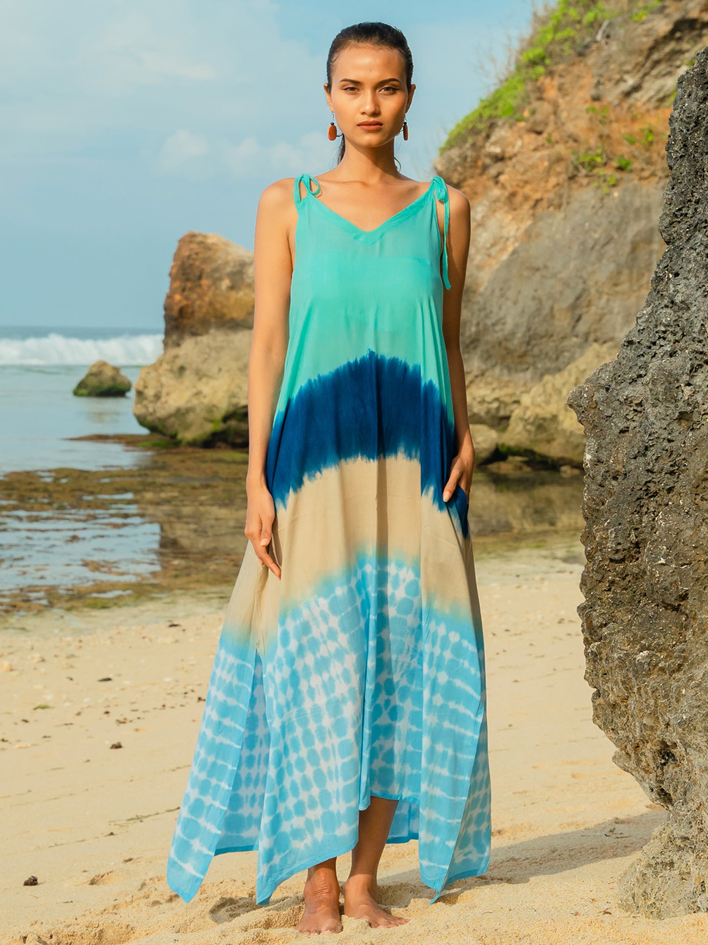 Blue Tie Dye Dress with Adjustable Straps