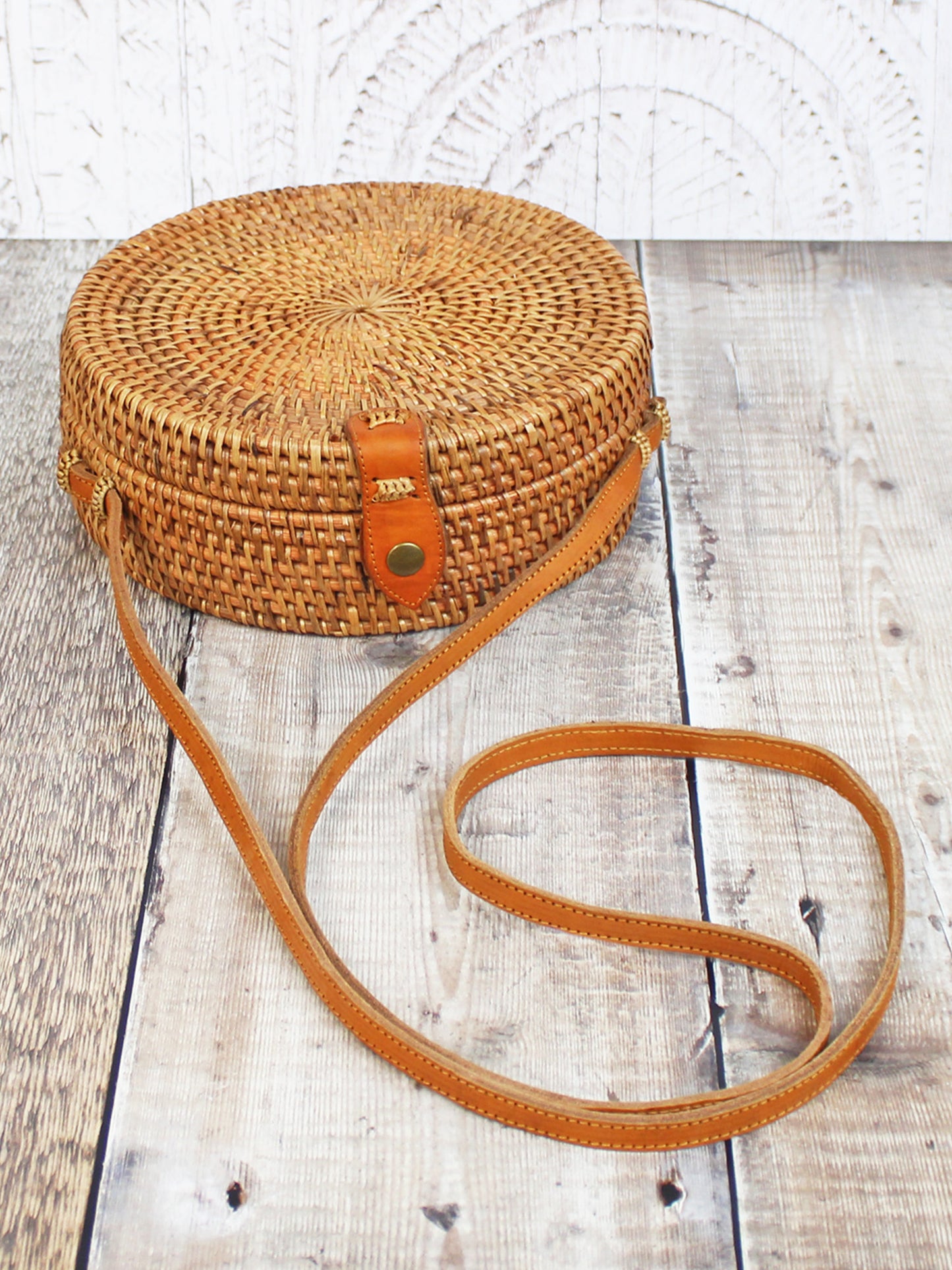 Round Natural Rattan Basket with Batik Fabric Lining