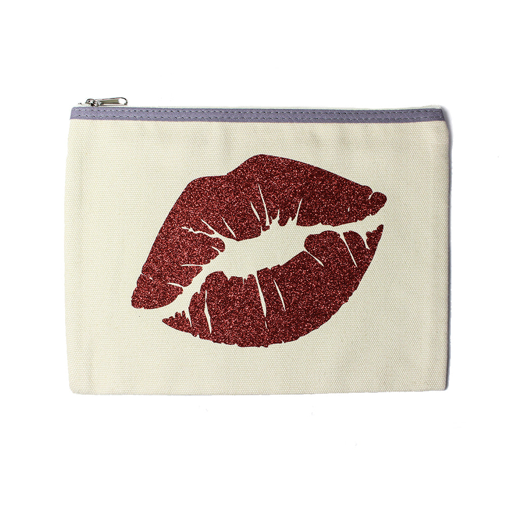Catherine Colebrook Cream Bag - Red Glitter Lips