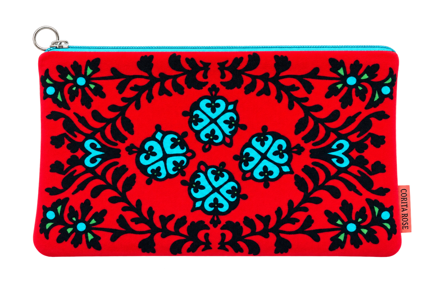 Corita Rose Ornate Large Velvet Clutch Pouch – Red