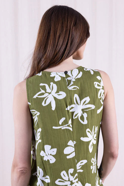 Verdant Cotton Poplin Sleeveless Dress | Nomads ZN2187VDT
