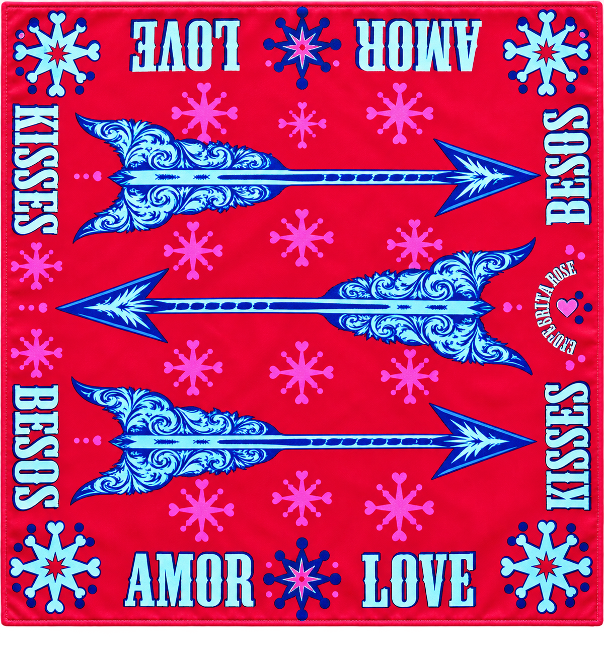 Corita Rose Amor Red 100% Silk Square Scarf