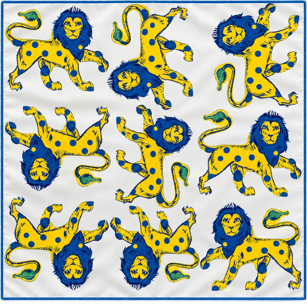 Corita Rose Lion Print 100% Silk Square Scarf – White