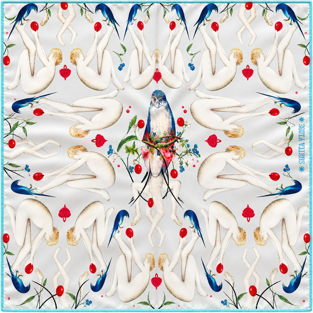Corita Rose Figures & Birds 100% Silk Square Scarf – Ivory