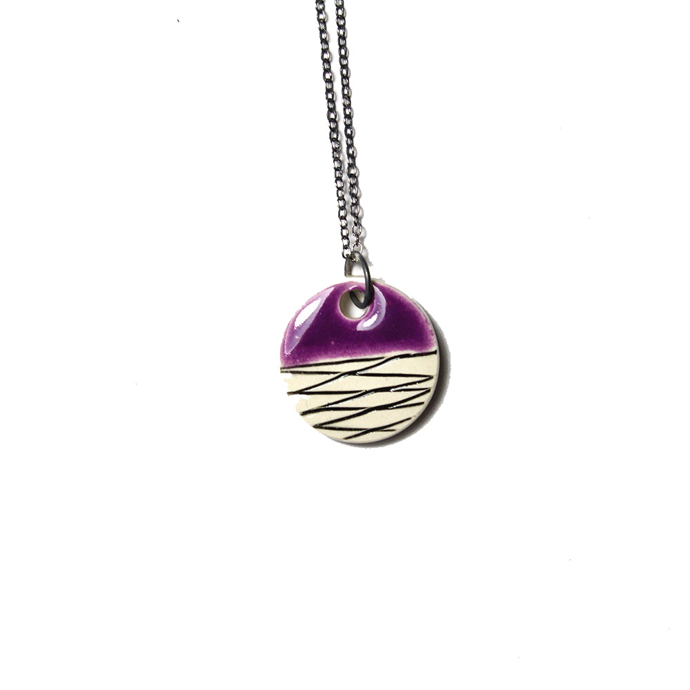 Isla Clay Ceramic Small Round Pendant Necklace - Purple