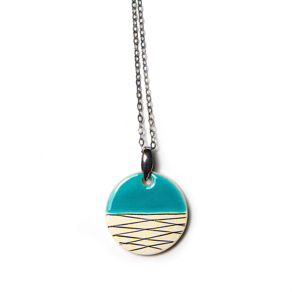 Isla Clay Ceramic Small Round Pendant Necklace - Light Blue