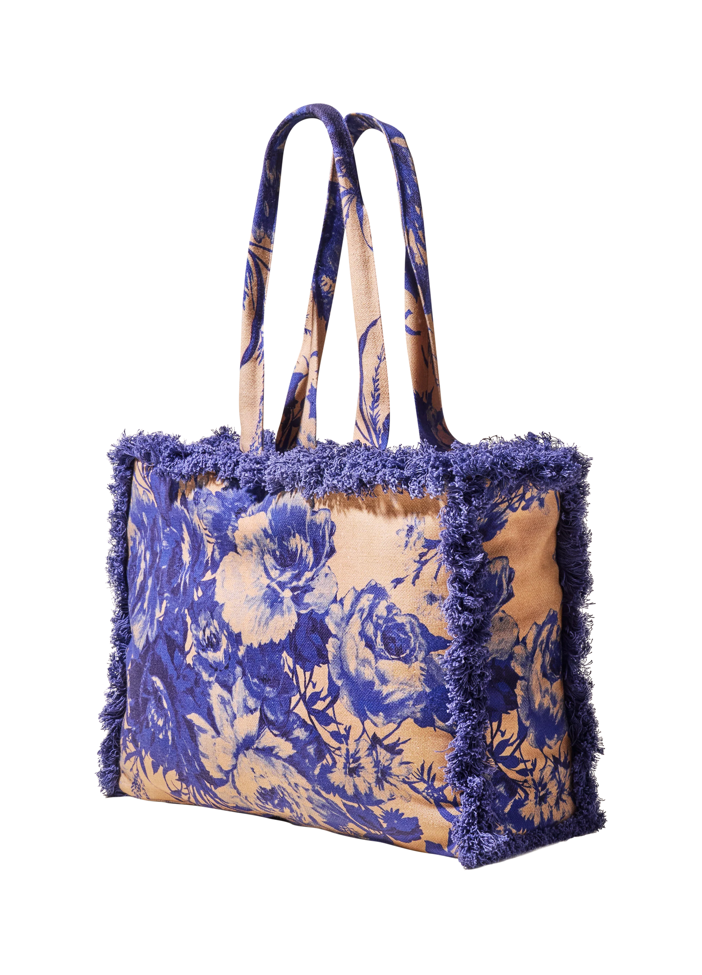 China Blue Fringed Box Tote Bag