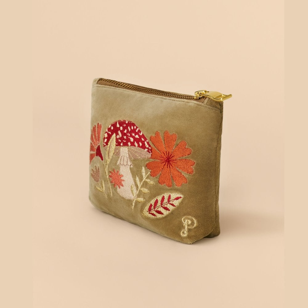 Tranquil Toadstool Velvet Mini Pouch - Sage