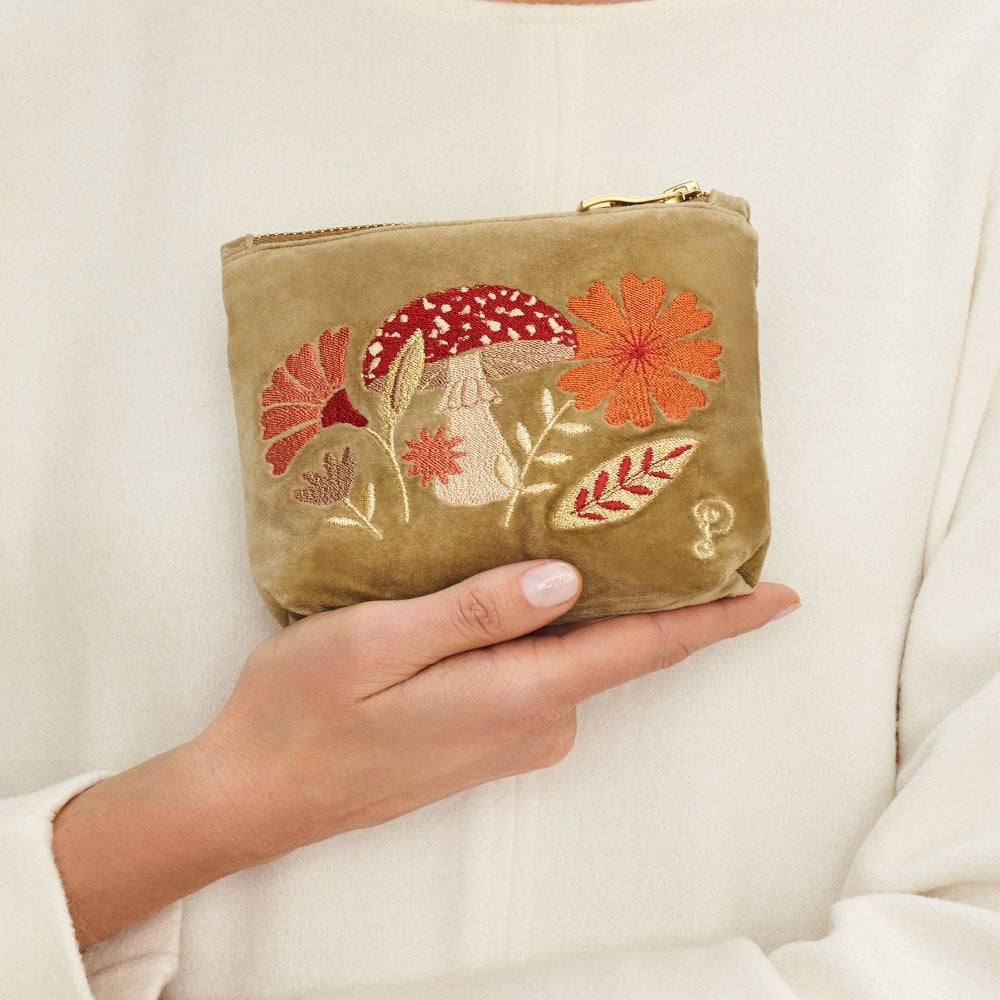 Tranquil Toadstool Velvet Mini Pouch - Sage