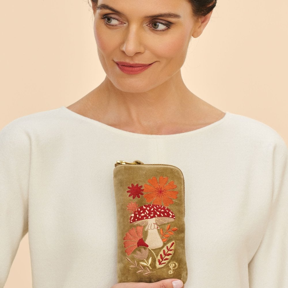 Tranquil Toadstool Velvet Sunglasses Pouch - Sage - Powder Designs