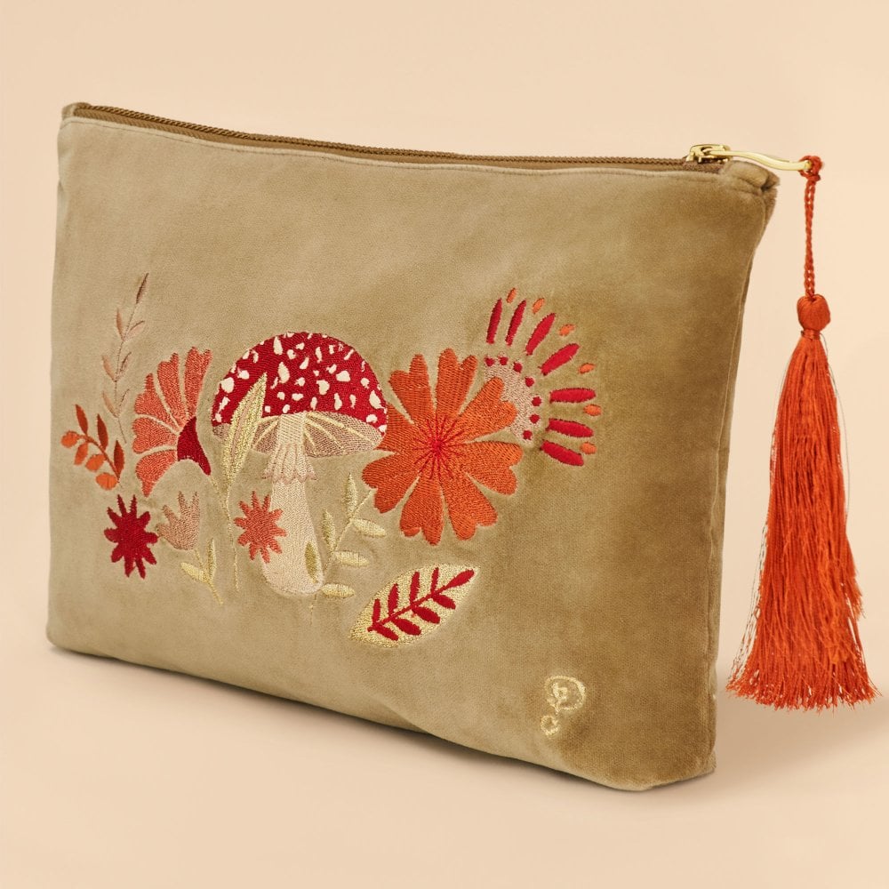 Velvet Toadstool Embroidered Zip Pouch