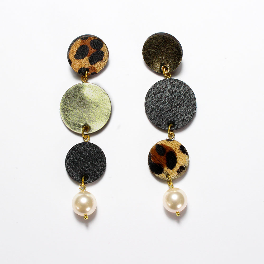 Dark Horse Leather & Pearl Ear-Rings