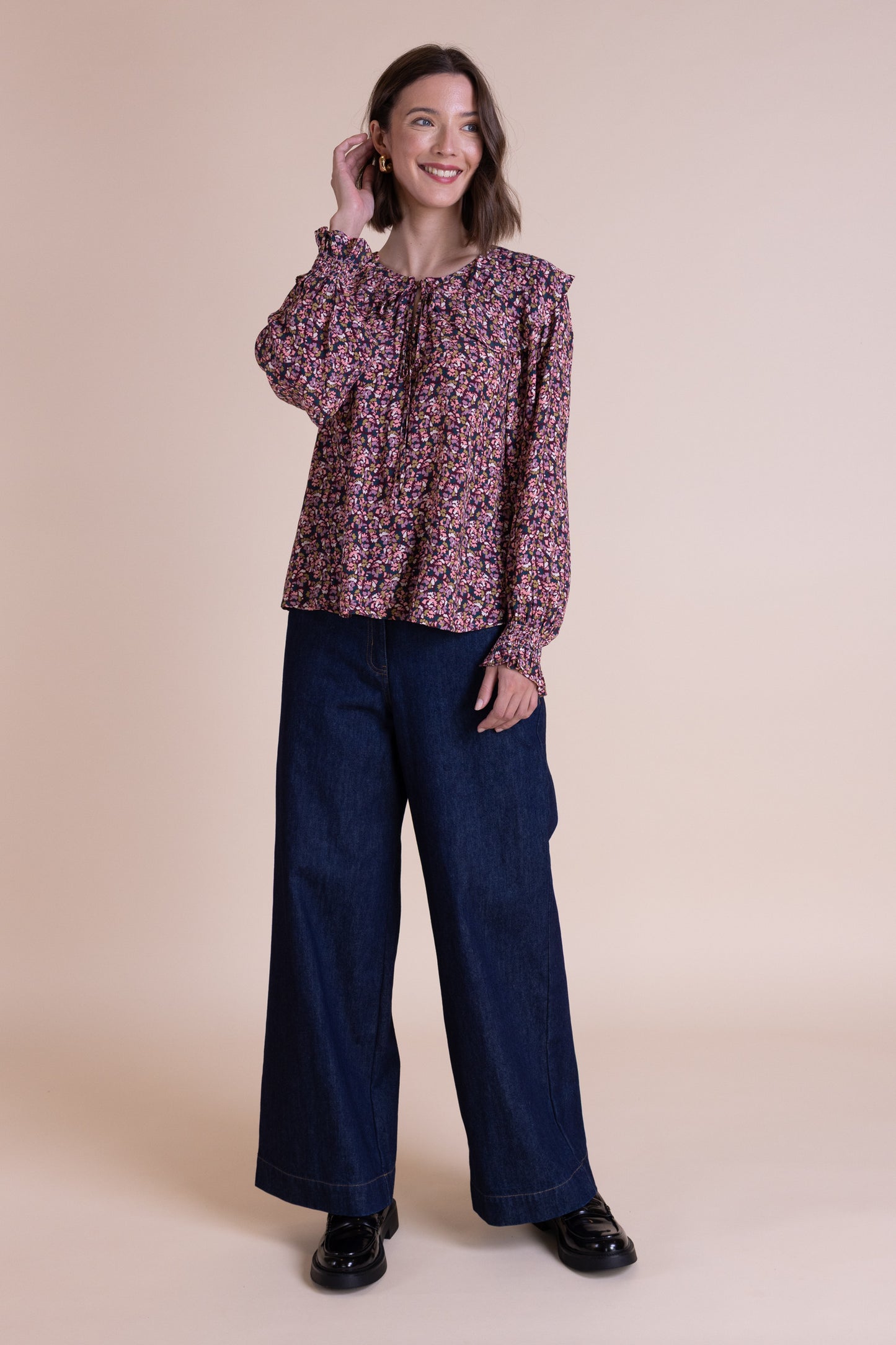 Multi Print Blouse with Frill Neck | Saige by Nomads