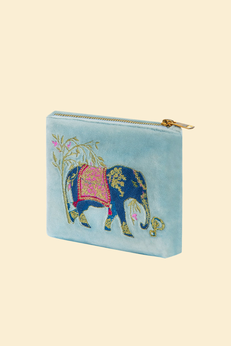 Cornflower blue velvet embroidered mini pouch