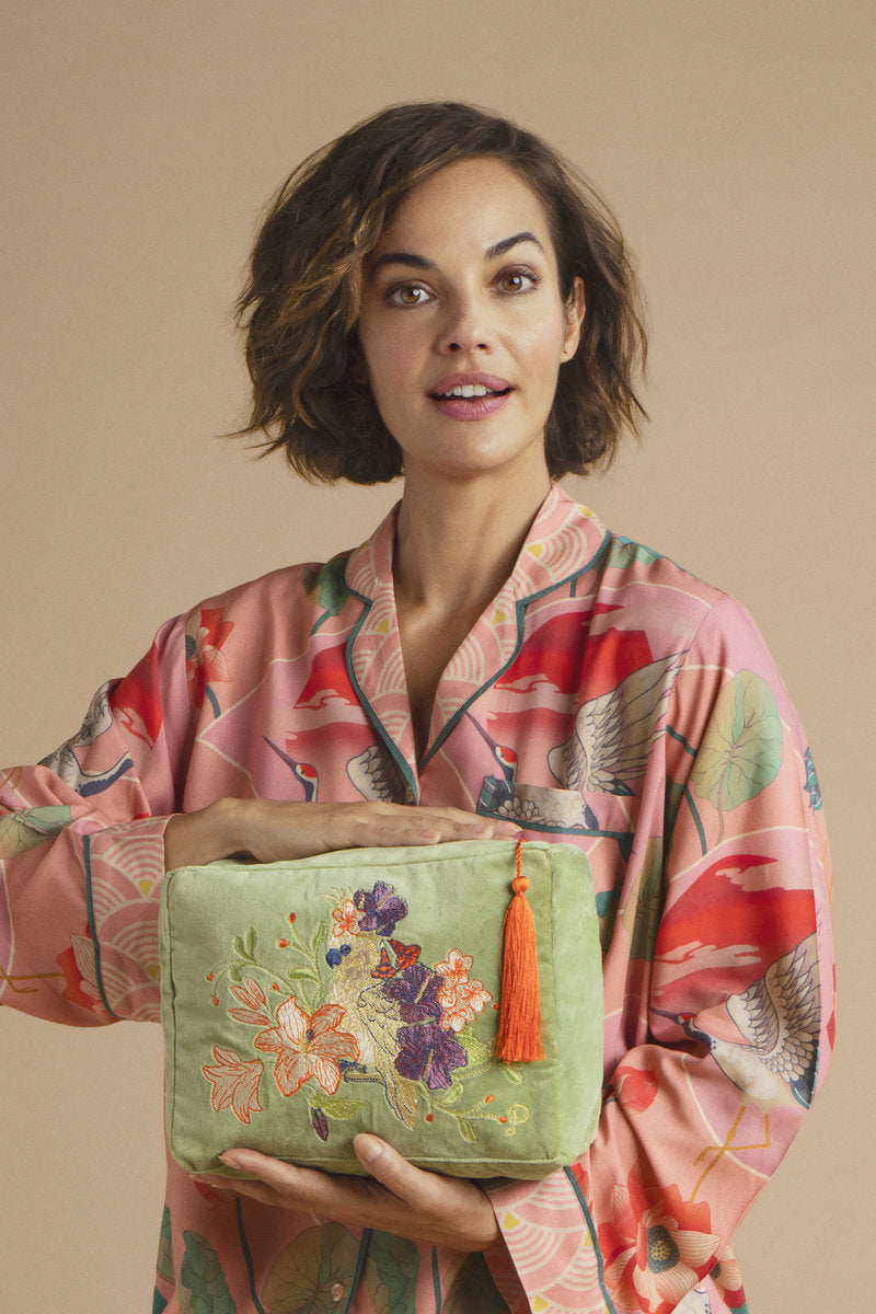 Cockatoo Velvet Vanity Bag in Sage