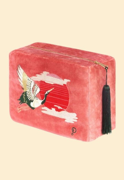 Crane at Sunrise Velvet Vanity Bag